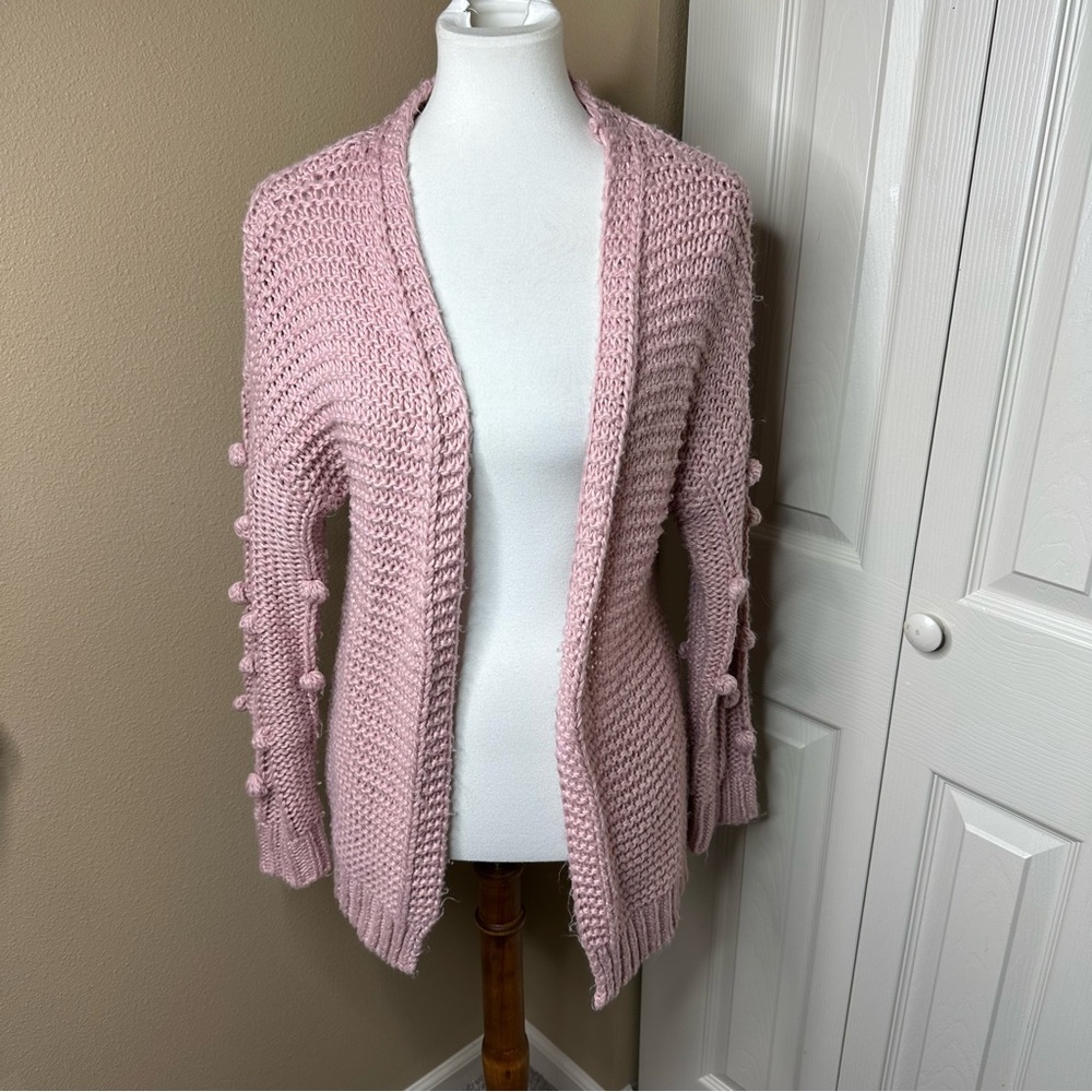 Pink Cardigan with Shawl Collar and Textured Knit